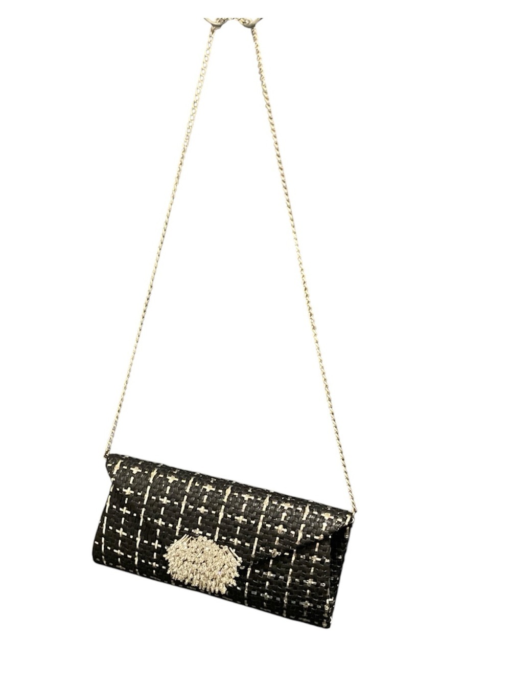 Black Tweed Chain-Shoulder Clutch